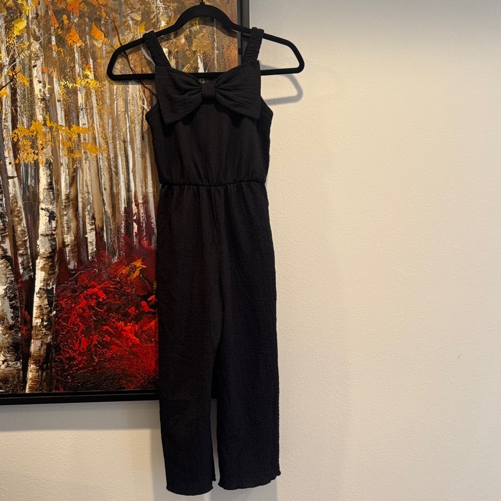 Girls' Black Bow-Front Jumpsuit